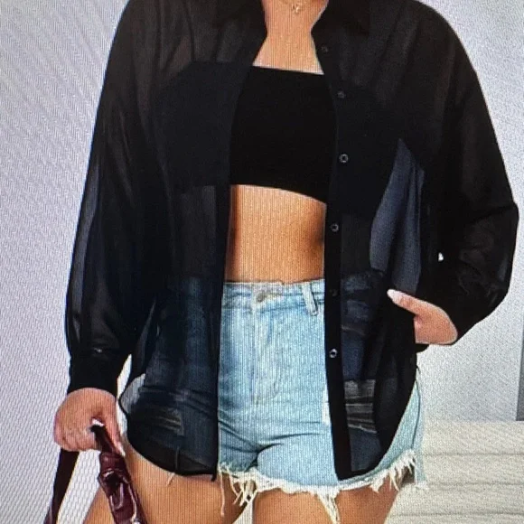 Black Sheer Butterfly Blouse 7XL - Picture 7 of 9